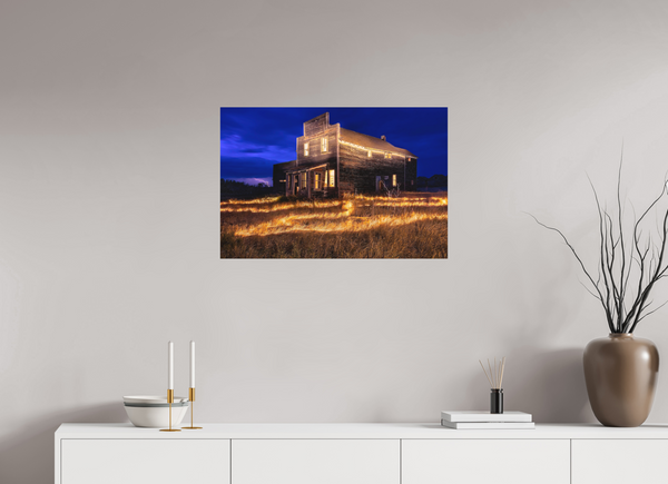 75 x 50 cm, Metal Print Echoes of Light – Prairie General Store at Night