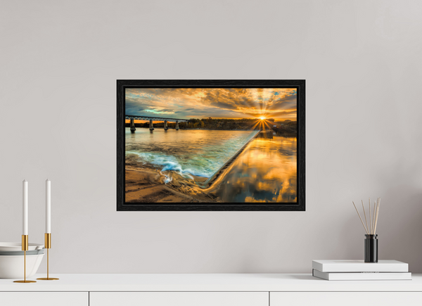 45 x 30 cm, Framed Print Golden Flow – The Weir at Sunset, Saskatoon