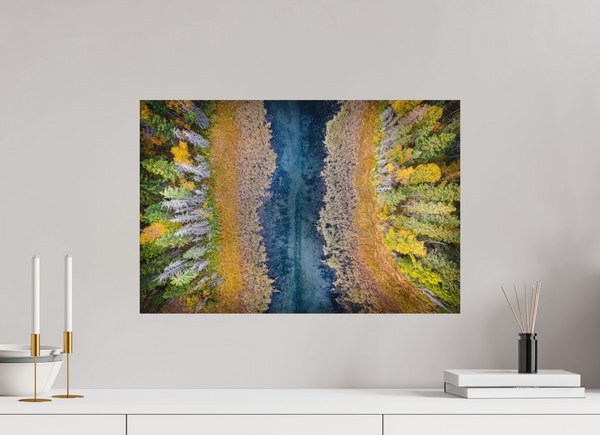 60 x 40 cm, Metal Print Autumn Veins – The River from Above