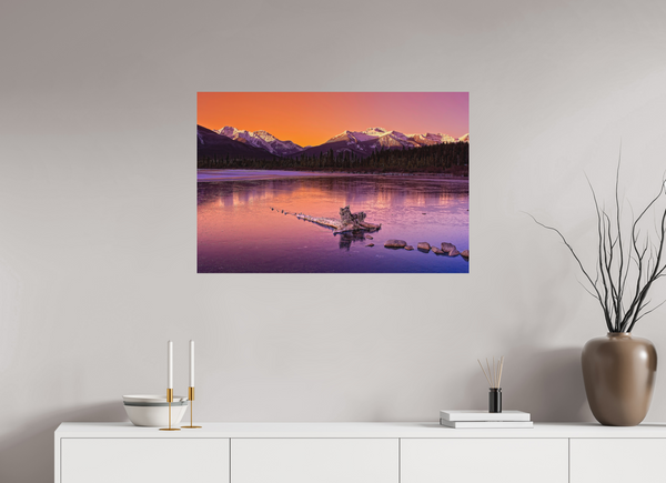 90 x 60 cm, Metal Print Crimson Silence — Vermilion Lakes, Banff National Park