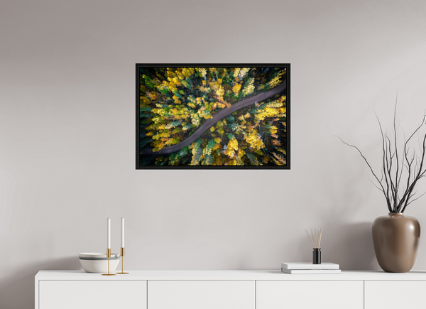 75 x 50 cm, Framed Print Golden Passage – Autumn Road Through the Forest