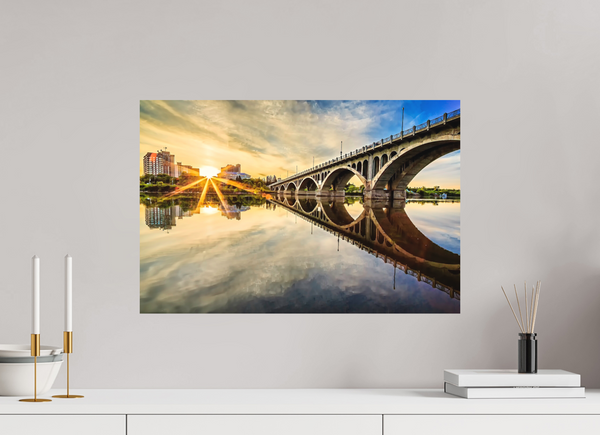 60 x 40 cm, Metal Print Sunset Reflections – University Bridge, Saskatoon