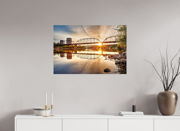 90 x 60 cm, Photo Print Morning Radiance – Traffic Bridge at Sunrise, Saskatoon