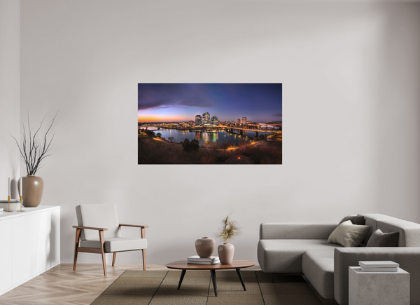 176 x 99 cm, Metal Print Prairie Gold Above the City of Bridges