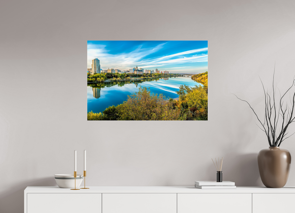 90 x 60 cm, Acrylic Print Autumn Reflection – Saskatoon City Skyline