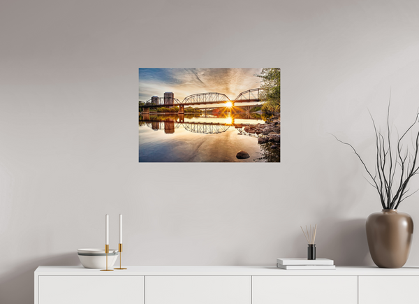 75 x 50 cm, Photo Print Morning Radiance – Traffic Bridge at Sunrise, Saskatoon
