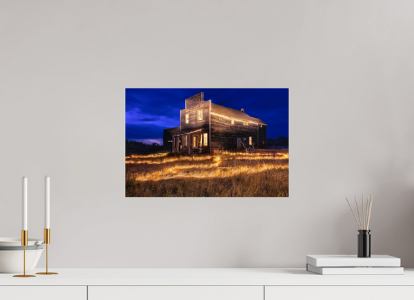 45 x 30 cm, Photo Print Echoes of Light – Prairie General Store at Night