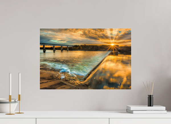 60 x 40 cm, Acrylic Print Golden Flow – The Weir at Sunset, Saskatoon