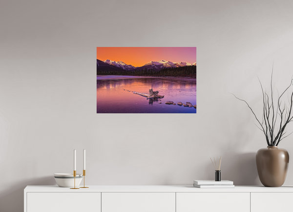 75 x 50 cm, Metal Print Crimson Silence — Vermilion Lakes, Banff National Park