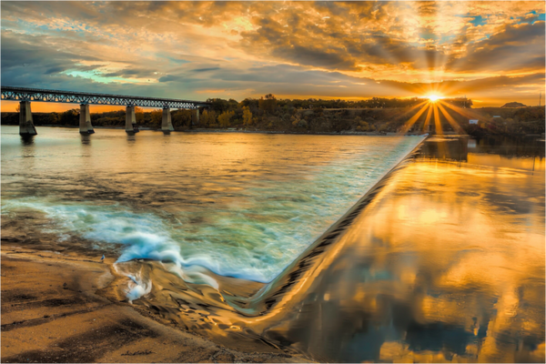 Main image Golden Flow – The Weir at Sunset, Saskatoon