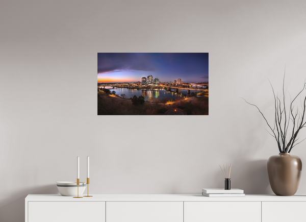 80 x 45 cm, Metal Print Prairie Gold Above the City of Bridges