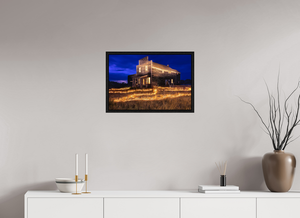 60 x 40 cm, Framed Print Echoes of Light – Prairie General Store at Night