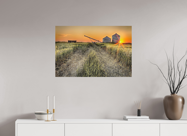 90 x 60 cm, Metal Print Harvest Glow – Prairie Sunset over the Wheat Fields