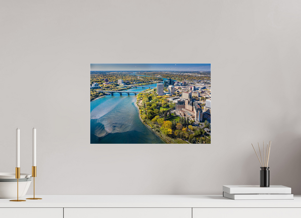 45 x 30 cm, Acrylic Print Above the River – Aerial View of Saskatoon