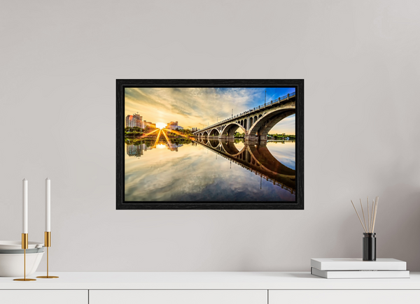 45 x 30 cm, Framed Print Sunset Reflections – University Bridge, Saskatoon