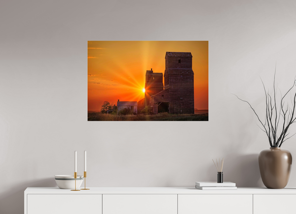 90 x 60 cm, Acrylic Print Crimson Silence – Grain Elevators of Lepine, Saskatchewan
