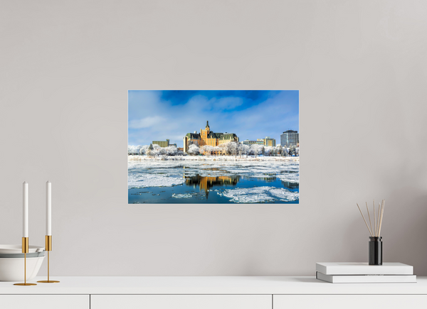 45 x 30 cm, Acrylic Print Winter Majesty – Saskatoon’s Castle by the River