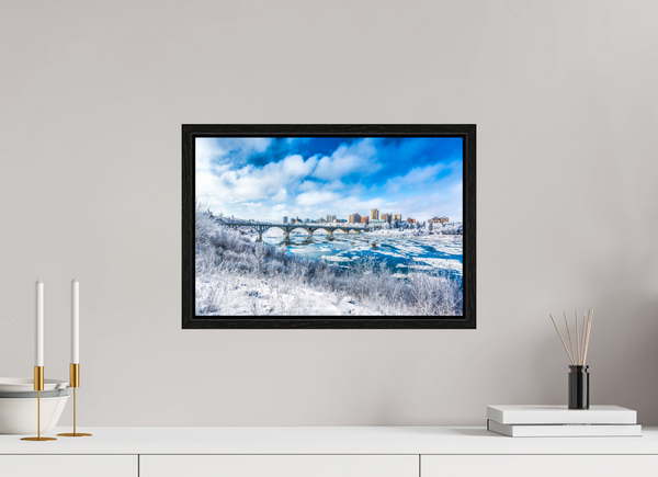 45 x 30 cm, Framed Print Frosted City – Saskatoon in Winter Light