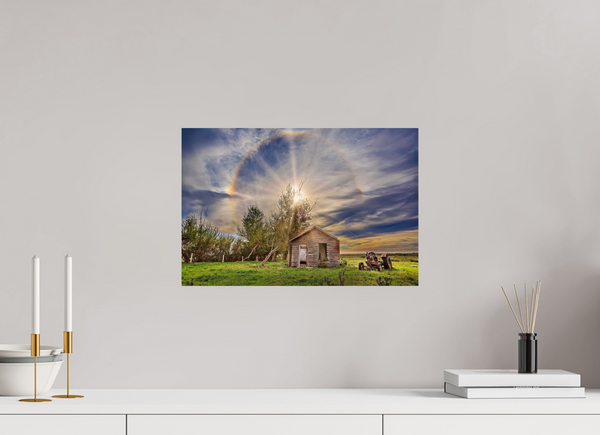 45 x 30 cm, Photo Print Halo of Time – Prairie Shack Under a Sun Halo