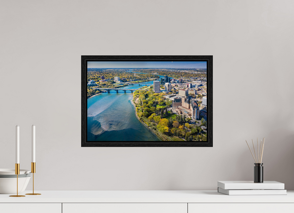 45 x 30 cm, Framed Print Above the River – Aerial View of Saskatoon