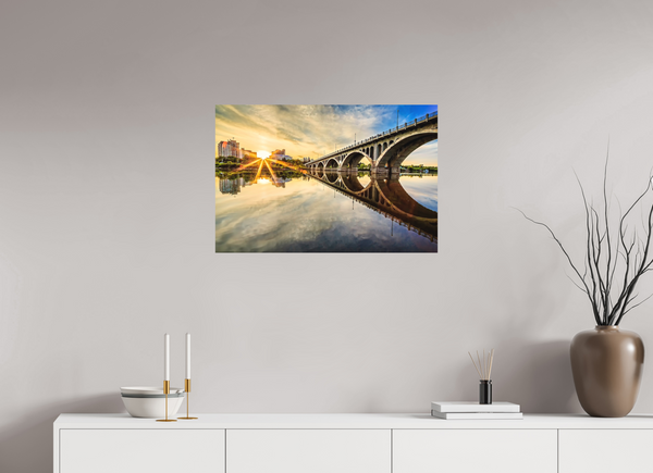 75 x 50 cm, Metal Print Sunset Reflections – University Bridge, Saskatoon