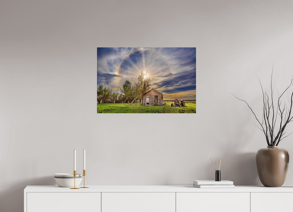 75 x 50 cm, Photo Print Halo of Time – Prairie Shack Under a Sun Halo
