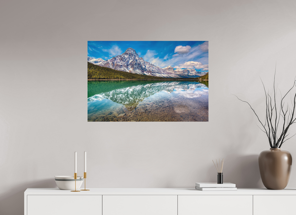 90 x 60 cm, Metal Print Symmetry of Silence — Mount Chephren, Banff National Park