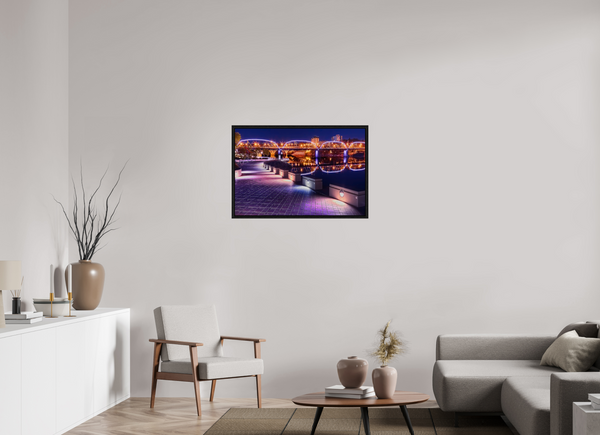90 x 60 cm, Framed Print Evening Glow – River Landing at Night, Saskatoon