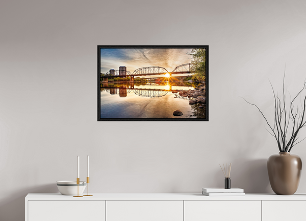 75 x 50 cm, Framed Print Morning Radiance – Traffic Bridge at Sunrise, Saskatoon