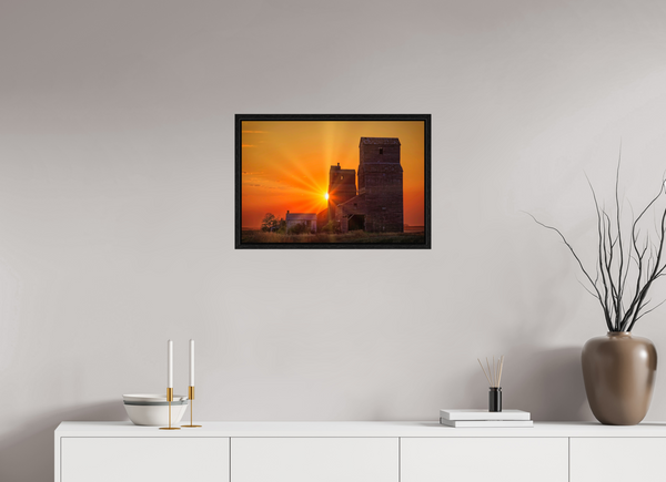 60 x 40 cm, Framed Print Crimson Silence – Grain Elevators of Lepine, Saskatchewan
