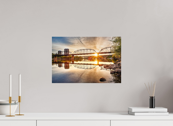 45 x 30 cm, Acrylic Print Morning Radiance – Traffic Bridge at Sunrise, Saskatoon