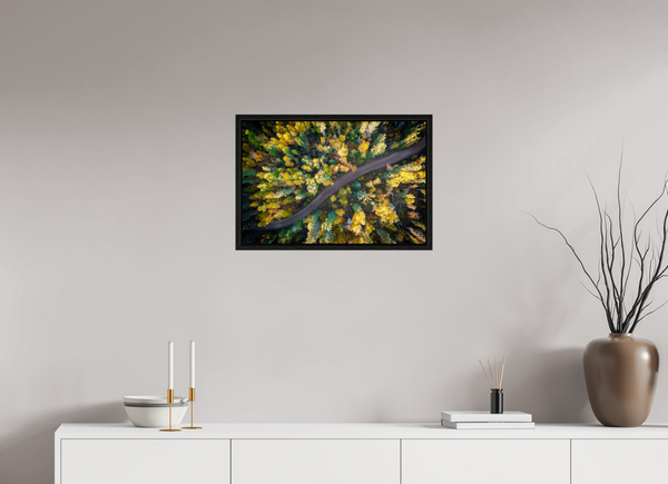 60 x 40 cm, Framed Print Golden Passage – Autumn Road Through the Forest
