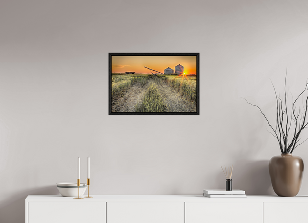 60 x 40 cm, Framed Print Harvest Glow – Prairie Sunset over the Wheat Fields