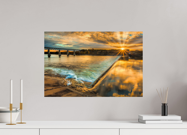60 x 40 cm, Photo Print Golden Flow – The Weir at Sunset, Saskatoon