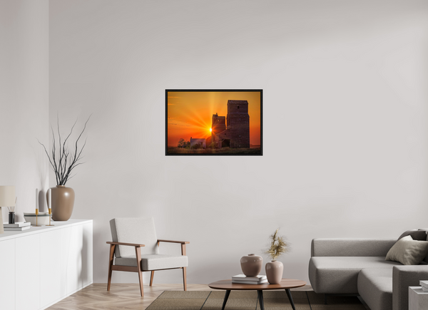 90 x 60 cm, Framed Print Crimson Silence – Grain Elevators of Lepine, Saskatchewan