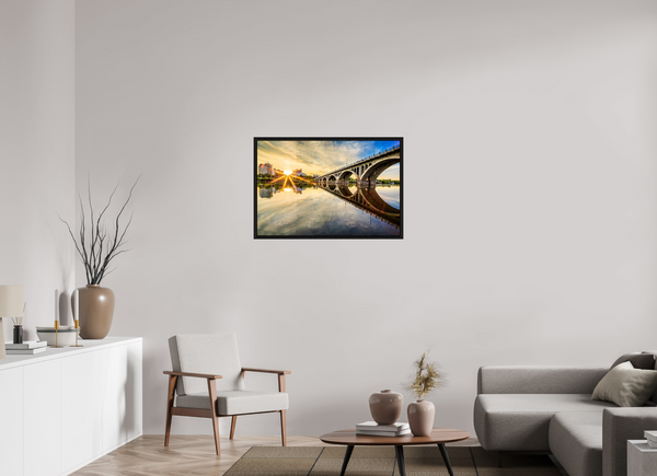 90 x 60 cm, Framed Print Sunset Reflections – University Bridge, Saskatoon