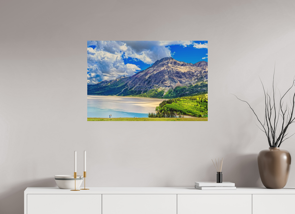 90 x 60 cm, Metal Print Beneath the Mountain’s Gaze — Waterton Lakes National Park, Alberta
